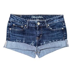 Aeropostale Low Rise Micro Mini Vintage Blue Denim Jean Shorts 2000s y2k Sz 2